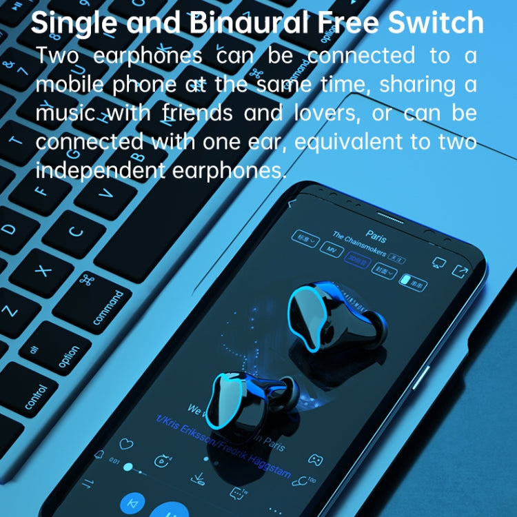 Écouteurs sans fil Bluetooth 5.1 TWS M9, affichage numérique miroir, avec boîtier de chargement et lampe de poche, prise en charge tactile, Siri et affichage de la batterie, M9 (noir)